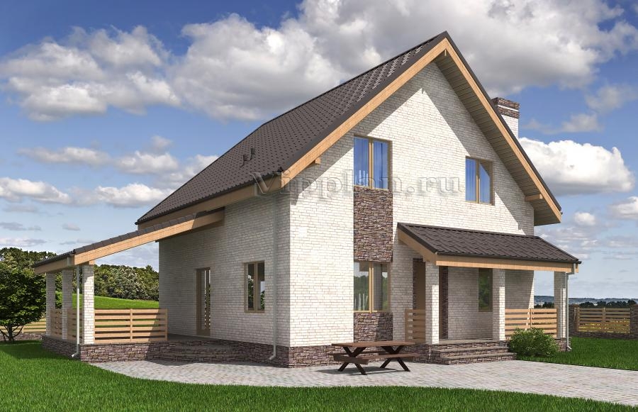 Одноэтажный дом с мансардой и террасой